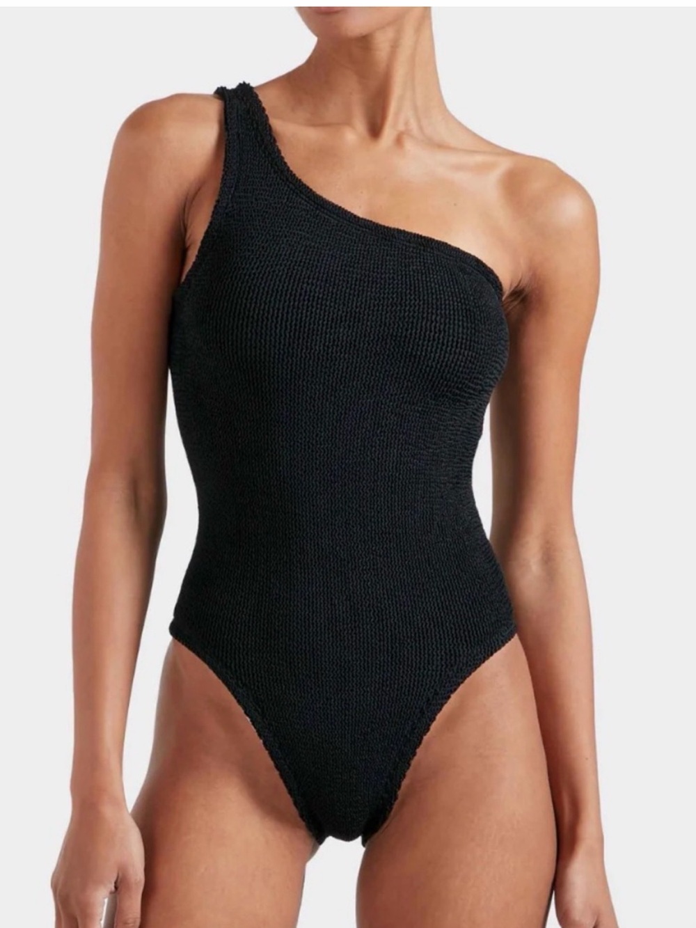 Hunza G Nancy Swim Black One Shoulder Cheeky Spring Break Resort Wear